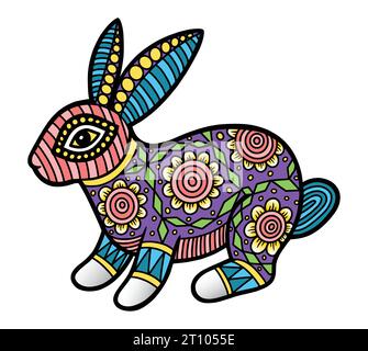 rabbit mammal animal with floral ornament decoration illustration Stock Vector