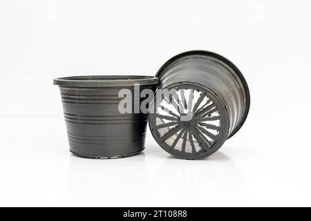 Small plastic pots for nursery and garden Stock Photo