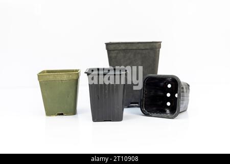 Different sizes of rectangular plastic containers for plants isolated on white background Stock Photo