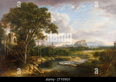 View of the City of Edinburgh, landscape painting in oil on canvas by Alexander Nasmyth, circa 1822 Stock Photo