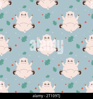 Seamless pattern  cute polar white polar bear, winter, christmas. Vector illustration Stock Vector