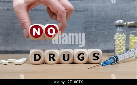 Wooden cubes form the expression 'no drugs'. Stock Photo