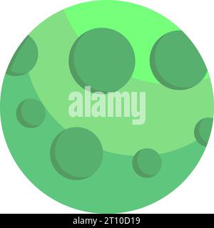 Green moon with craters on surface icon. Astronomical observations of space objects. Extraterrestrial travel and deep space exploration. Simple flat v Stock Vector