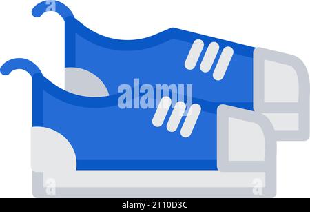 Flat color icon of pair of sneakers with laces. Casual clothes and shoes. Wardrobe item to create modern fashionable look. Simple dark symbol isolated Stock Vector