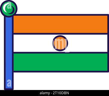 Niger republic nation flag on flagpole vector. Horizontal triband of orange, white and green charged with circle in centre of official and patriotic c Stock Vector