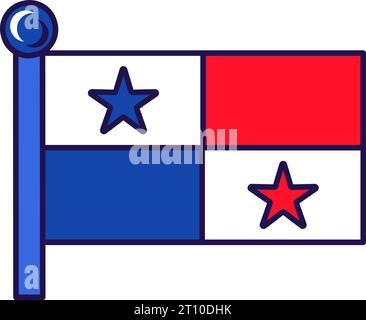 Panama country nation flag on flagpole vector. Blue and red fields, stars on white rectangle on panamian republic symbolic of patriotism and independe Stock Vector