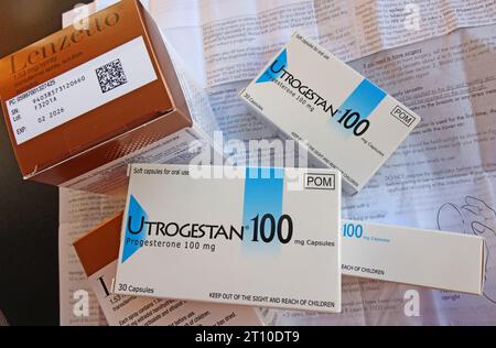 British mix of HRT Hormone Replacement Therapy, Increase Hormone Level medicine products, some of which have experienced shortages Stock Photo