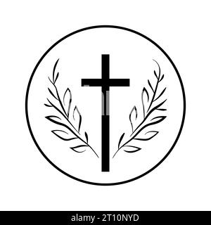 Christian cross icon isolated. Christian church logo icon. Black linear christian cross icon. Vector illustration Stock Vector
