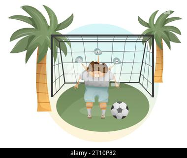 Cute Sporty monster illustration, graphic football player clip art, activities elements clipart Stock Photo