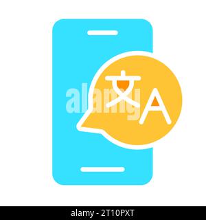 Smartphone with translator line icon. Gadget, phone, applications, Internet, technology, communication. Vector color icon on a white background for bu Stock Vector