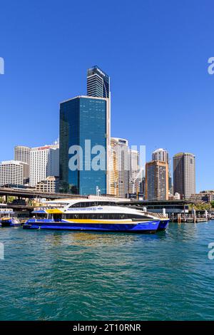 Manly Fast Ferry moored at Circular Quay, Sydney, New South Wales, Australia Stock Photo