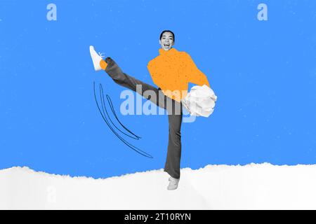 Creative drawing collage picture of funny female snowy outside playing snowball new year atmosphere christmas celebration x-mas Stock Photo