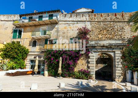 Porta Nizza, gate to Ventimiglia old town. Province of Imperia, Liguria. Porta Nizza is situated nearby to Piazza Borea and Piazza Colletta.Italy. Stock Photo