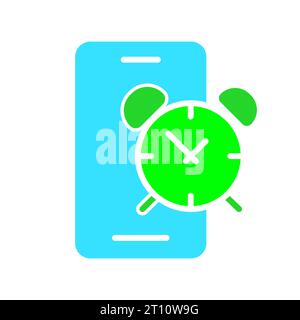 Smartphone with alarm clock line icon. Gadget, phone, applications, Internet, technology, communication. Vector color icon on a white background for b Stock Vector
