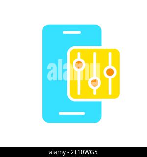 Smartphone with settings sliders line icon. Gadget, multimedia, touchscreen, call, communication, applications, Internet. Vector color icon on white b Stock Vector