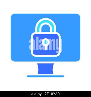 Monitor with lock line icon. Technology, screen, TV, computer, resolution, free time. Vector color icon on a white background for business and adverti Stock Vector
