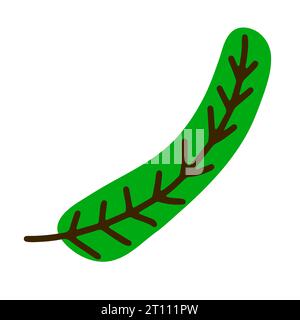Christmas tree branch on a white background. Cute decorative green pine twig in Scandinavian style. Festive decoration element for Christmas, New Year Stock Vector