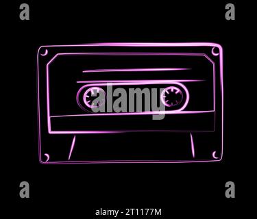 Neon cassette. Nostalgia of the 90s. Audio cassette for listening to music. Stock Vector