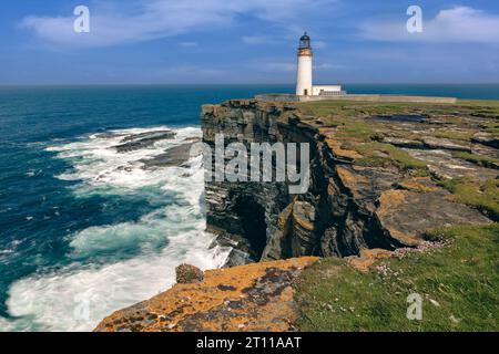 Noup Head Lighthouse is a working lighthouse on Westray in Orkney, Scotland. Stock Photo