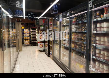 Well stocked frozen food fridges in a Casino (French chain) mini supermarket in Monaco. (135) Stock Photo