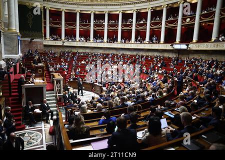 Paris, France. 10th Oct, 2023. Session of questions to the government at the French National Assembly in Paris on October 10, 2023. Photo by Raphael Lafargue/ABACAPRESS.COM Credit: Abaca Press/Alamy Live News Stock Photo