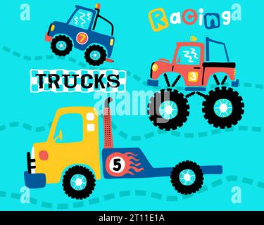 Vector of monster trucks racing cartoon Stock Vector