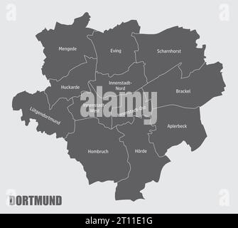 Dortmund city administrative map isolated on gray background, Germany Stock Vector
