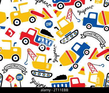 Seamless pattern of construction vehicles cartoon Stock Vector