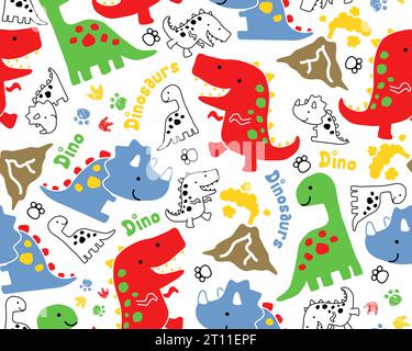 Seamless pattern vector of hand drawn dinosaurs cartoon Stock Vector