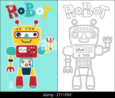 vector of colorful robot cartoon, coloring book or page Stock Vector