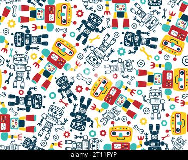 Seamless pattern vector of robots cartoon, robots element illustration Stock Vector