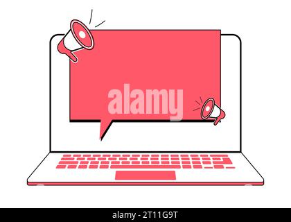 Speech messages on a laptop with a loudspeaker Stock Vector