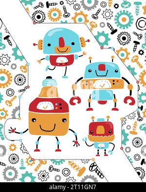 vector illustration of robots cartoon on seamless pattern of robots element background Stock Vector