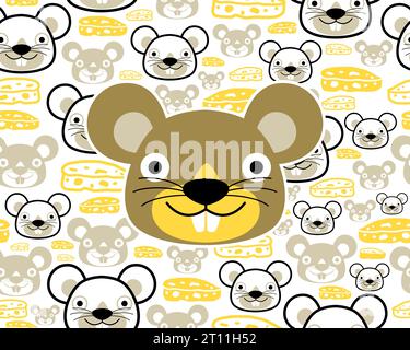 Seamless pattern vector with funny mouse cartoon with cheese Stock Vector