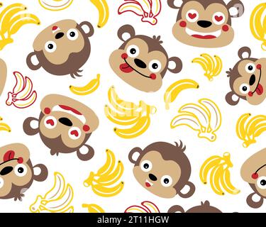 Vector seamless pattern of monkeys cartoon with bananas Stock Vector