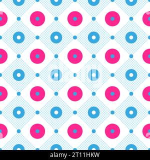 Circle seamless pattern. Circles of blue and crimson colors in a geometric pattern on a white background. Stock Vector