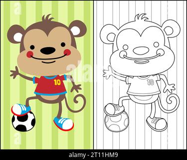 vector of coloring book or page with monkey cartoon in soccer costume Stock Vector