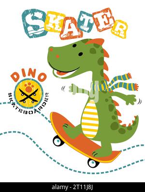 Vector illustration of dino cartoon playing skateboard Stock Vector