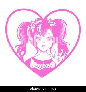 Cute smiling girl in anime style. Happy characters in manga and anime style. Vector illustration. Stock Vector