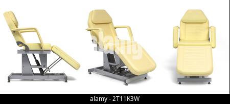 Set of new white leather cosmetology chair with adjustable positions 3d render on white Stock Photo