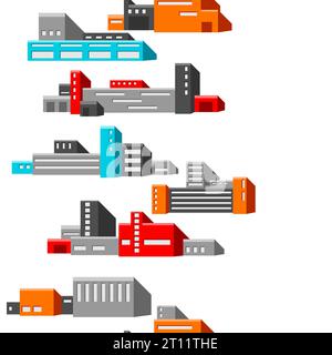 Pattern with industrial buildings. Urban manufactory view of constructions. Stock Vector