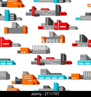 Pattern with industrial buildings. Urban manufactory view of constructions. Stock Vector