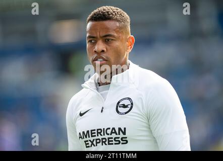 Igor Julio of Brighton warms up before the Brighton and Hove Albion v Liverpool Premier League match at the American Express Community Stadium, Brighton - 8th October 2023 Stock Photo