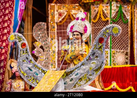 Ghaziabad, Uttar Pradesh, India - September 27 2022 : Artist playing character of ramayana in ramlila during the dussehra festival. Stock Photo