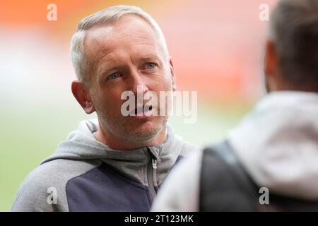 Blackpool, UK. 31st Aug, 2023. Neil Critchley, Manager of Blackpool before the EFL Trophy match Blackpool vs Liverpool U21 at Bloomfield Road, Blackpool, United Kingdom, 10th October 2023 (Photo by Steve Flynn/News Images) in Blackpool, United Kingdom on 8/31/2023. (Photo by Steve Flynn/News Images/Sipa USA) Credit: Sipa USA/Alamy Live News Stock Photo