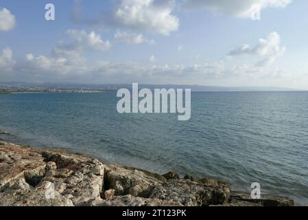 Sour Tyr Tyre, Lebanon. 10th Oct, 2023. A view of the beach in front of Tyr (Sour), South Lebanon, October 10 2023. On the far right there is the maritime border between Lebanon and Israel. (Photo by Elisa Gestri/Sipa USA) (Photo by Elisa Gestri/Sipa USA) Credit: Sipa USA/Alamy Live News Stock Photo