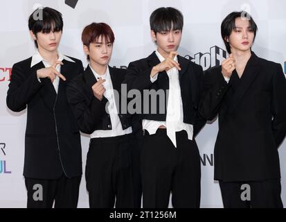 Incheon, South Korea. 10th Oct, 2023. South Korean boy band BoyNextDoor, attend a red carpet during the '2023 The Fact Music Awards' in Incheon, South Korea on October 10, 2023. (Photo by: Lee Young-ho/Sipa USA) Credit: Sipa USA/Alamy Live News Stock Photo