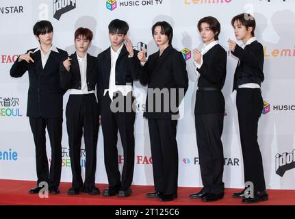 Incheon, South Korea. 10th Oct, 2023. South Korean boy band BoyNextDoor, attend a red carpet during the '2023 The Fact Music Awards' in Incheon, South Korea on October 10, 2023. (Photo by: Lee Young-ho/Sipa USA) Credit: Sipa USA/Alamy Live News Stock Photo