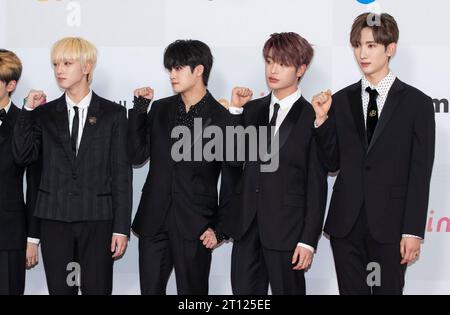 Incheon, South Korea. 10th Oct, 2023. South Korean boy band Xikers, attend a red carpet during the '2023 The Fact Music Awards' in Incheon, South Korea on October 10, 2023. (Photo by: Lee Young-ho/Sipa USA) Credit: Sipa USA/Alamy Live News Stock Photo