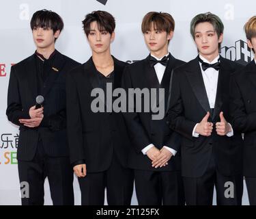 Incheon, South Korea. 10th Oct, 2023. South Korean boy band Xikers, attend a red carpet during the '2023 The Fact Music Awards' in Incheon, South Korea on October 10, 2023. (Photo by: Lee Young-ho/Sipa USA) Credit: Sipa USA/Alamy Live News Stock Photo